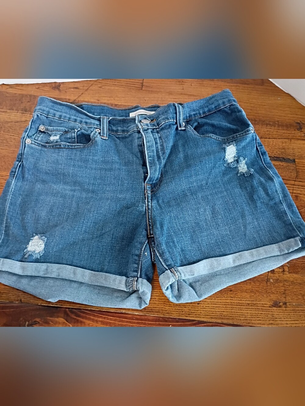 Women's Blue Denim Jean Shorts - Classic Rolled Hem